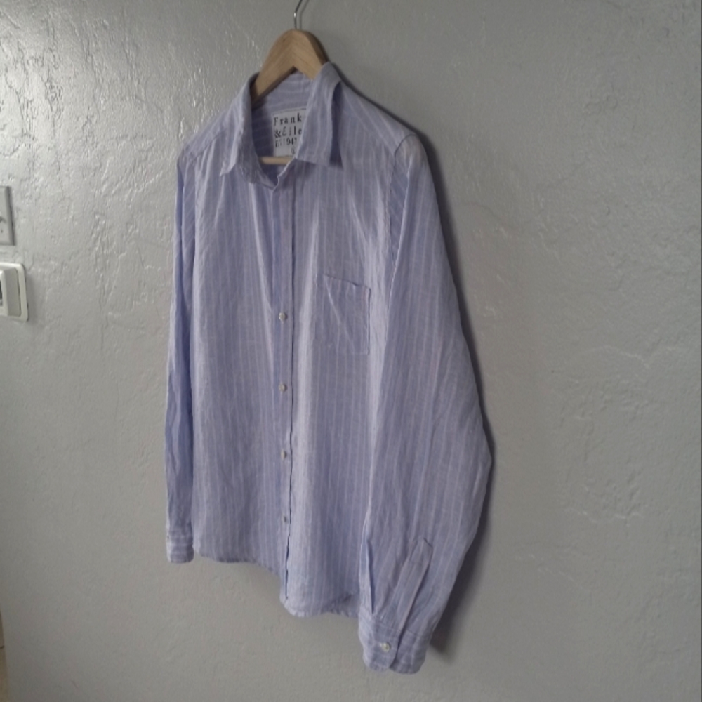 Frank & Eileen Barry Linen Blue Pink Stripe L - Picture 4 of 13